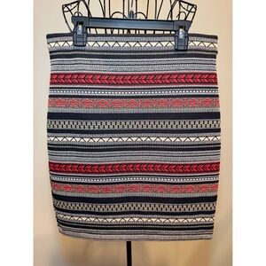 Geometric Tribal Print Knit Mini Skirt Black Red White Patterned Bodycon